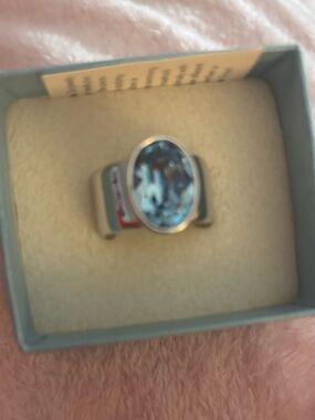Touchstone Crystal Silver Ring with Oval Light Blue Stone